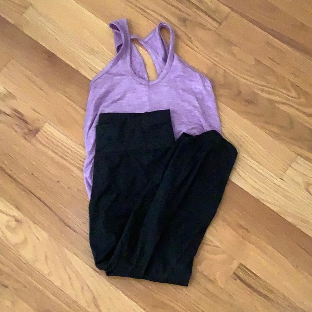 All in motion black capris and purple tank top girls size L- 10/12